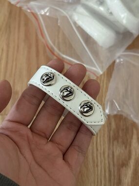 Chrome Hearts White Leather Bracelet with Rolling Stones Silver Studs